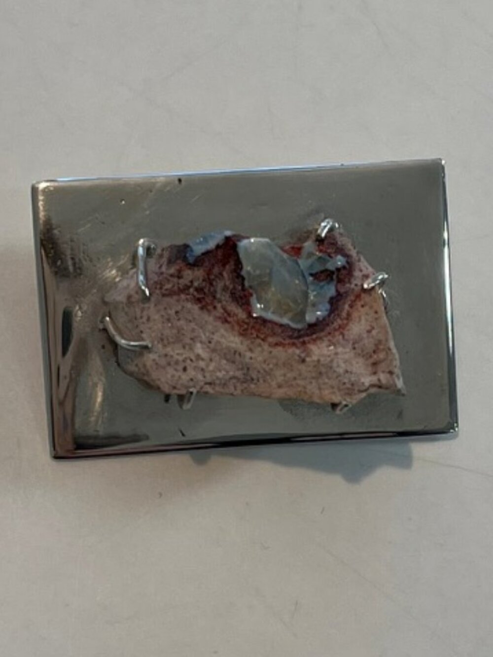 Flat Silver Bar Brooch/Pendant with Raw Agate/Geode